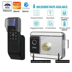 Smart Door Lock Tuya/TTLock Fingerprint Lock Outdoor Waterproof Gate Locks IC Card APP NFC Passcode Remote Unlock Smart Home