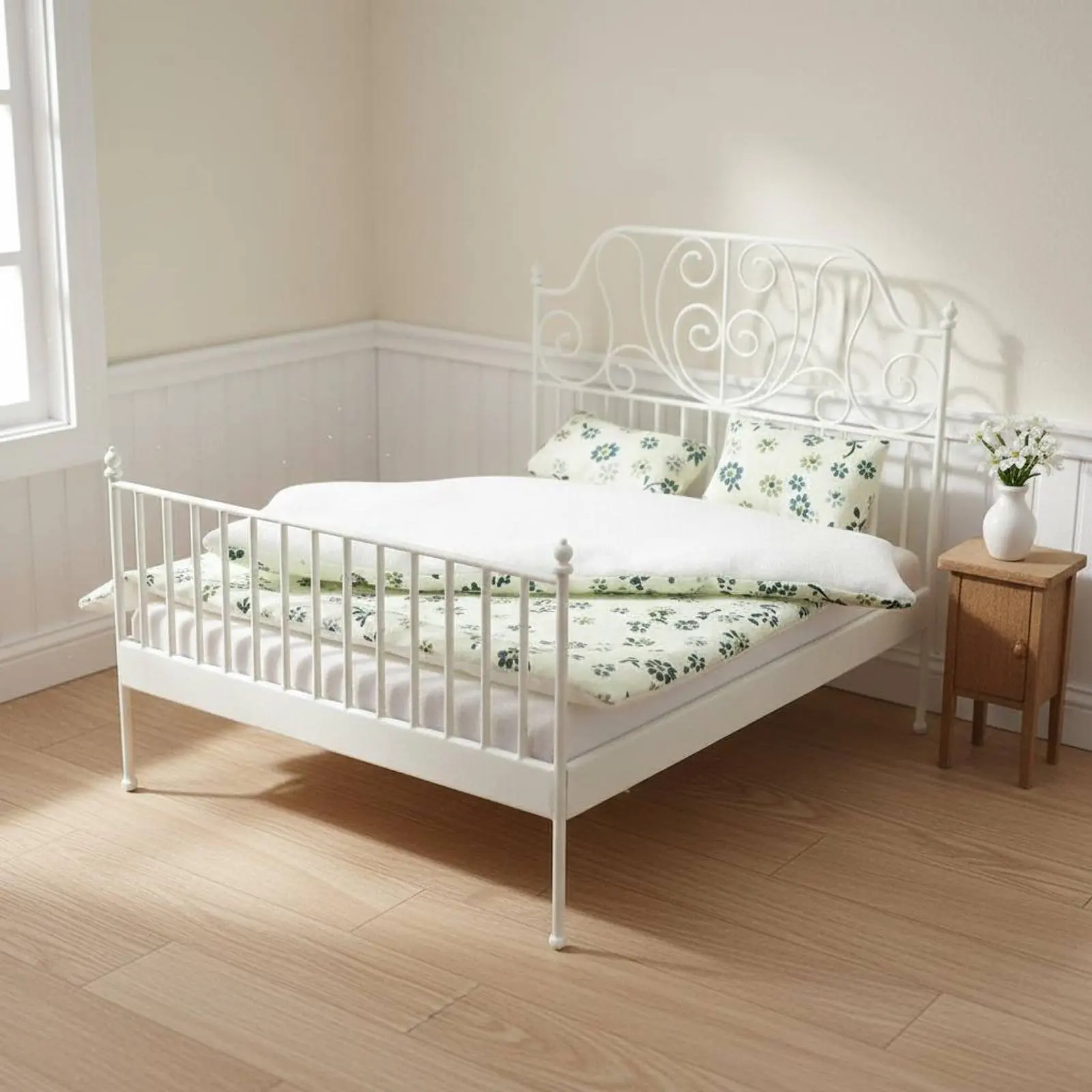 

Wrought Iron & Design Doll Bed Includes Bedding 1:12 Scale Bed Dollhouse Bedroom Furniture Realistic Design for Collectors