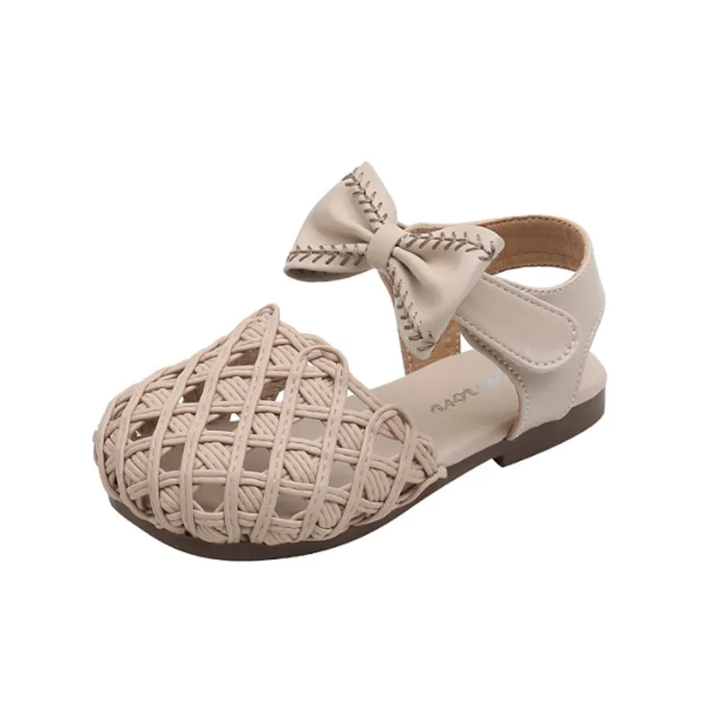 

2023 Summer Baby Shoes Toddler Kids Rattan Woven Sandals Cute Butterfly Knot Infant Shoes Home Footwear Little Girl Sandals