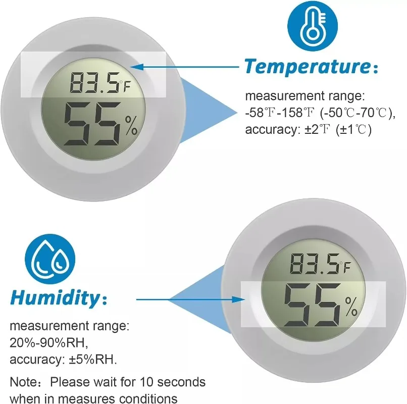 NEUES Mini-Hygrometer-Thermometer mit Fahrenheit- oder Celsius-Anzeige, Digitaler LCD-Monitor für Innenräume, Runder Feuchtigkeits- und Temperaturmesser – Detail 5