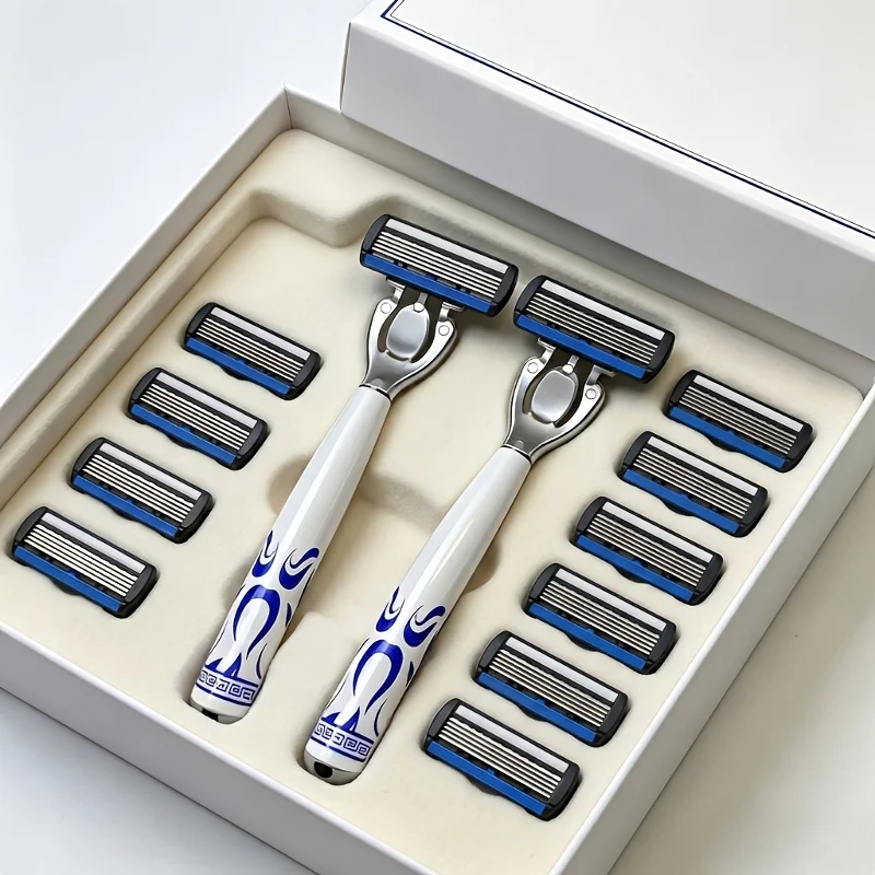 Men's Manual Safety Razor Set, Featuring 6-Layer Stainless Steel Blades, Long-Term Use, Men & Women Suitable Great Gift Idea.