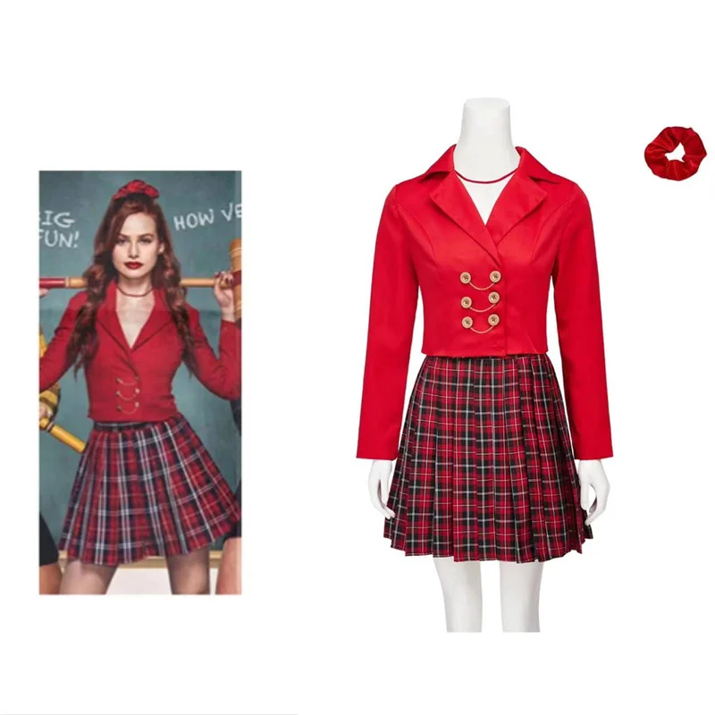 

The Musical Heathers 3 Madelaine Petsch Cosplay Costume Female Red Coat Skirt Uniform Halloween Carnival Performance Outfits