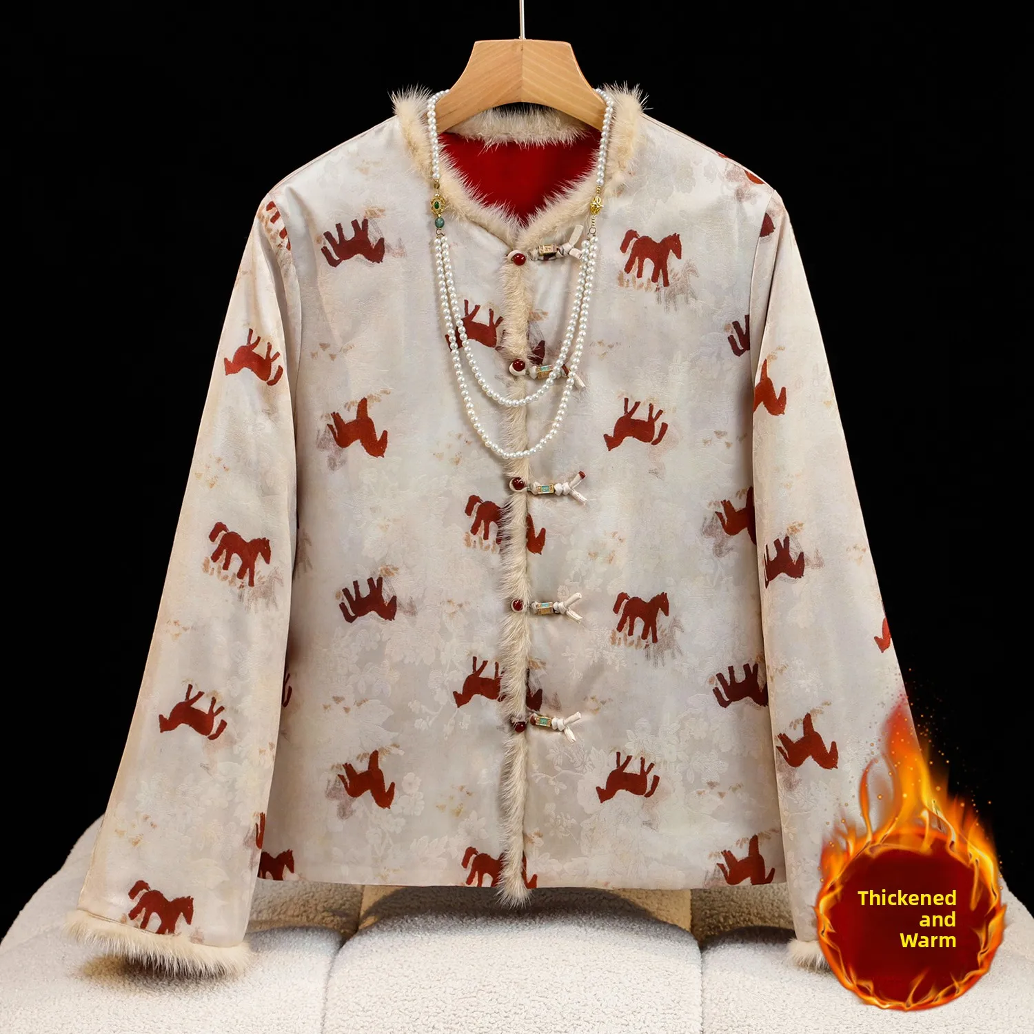 

Элитная новая куртка в китайском стиле с вышивкой, двусторонняя, из хлопка, модная праздничная верхняя одежда на конец года, с длинным рукавом и круглым вырезом