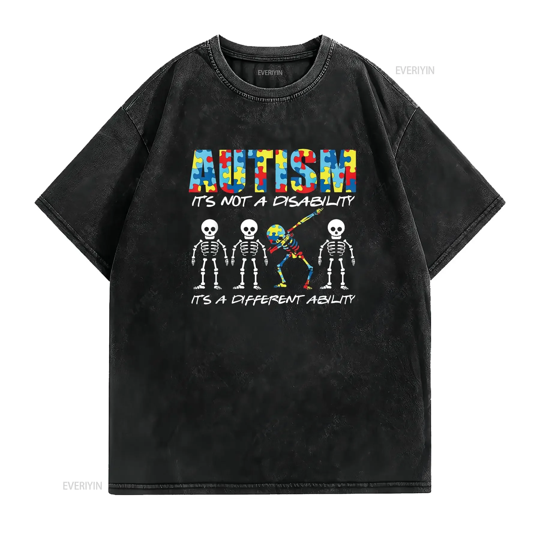 Womens Autism Is Not A Disability It s Different Ability gift T Shirt Black vintage Washed fashion streetwear Casual