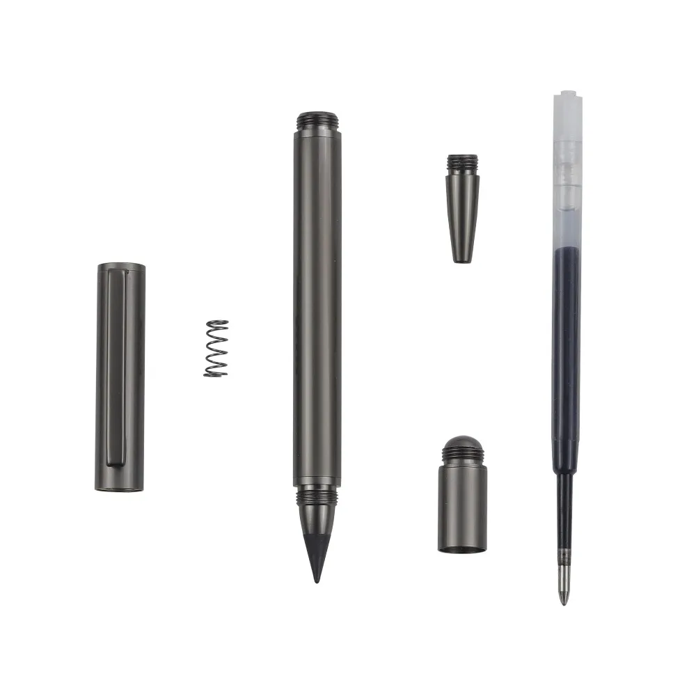 Portable Dual-Function Metal Ballpoint Pen Black Ink Easy To Carry Gel Pens Smooth Writing Black Ink Pen Stationery