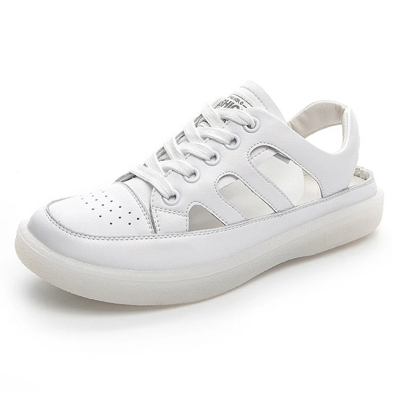 

Women's Summer Genuine Leather Hollow Out Sneakers Breathable Soft Sole Casual Sandals Comfortable Walking Shoes