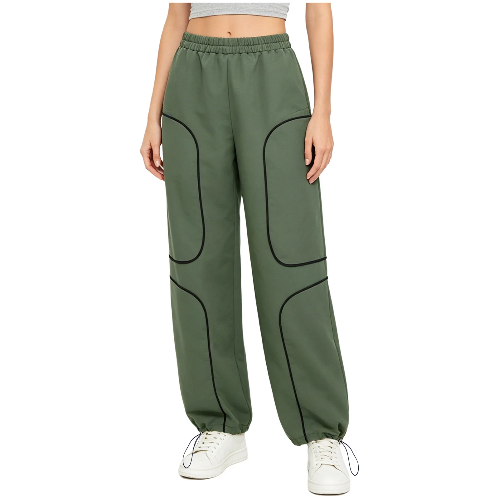 

Women Casual Cargo Pants Side Pockets Color Blocking Seams Jogger Pants Track Sweatpants for Hiking Camping Vacation Long Pants