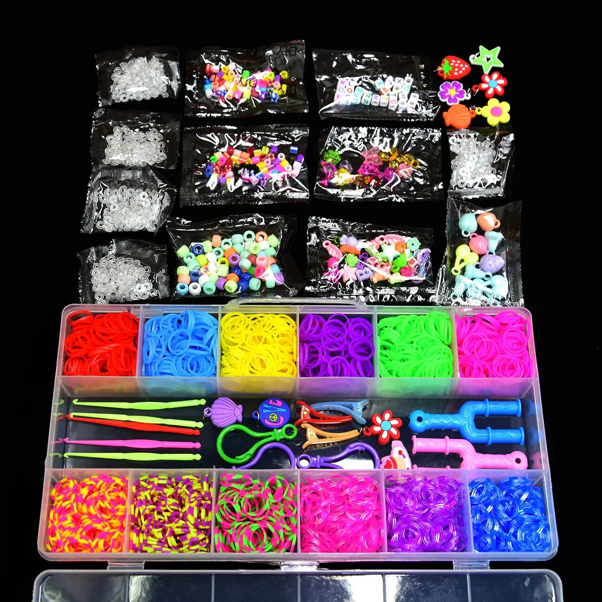 1800pcs Elastic Rubber Loom Bands DIY Tool Set Box Weave Bracelet Handicraft Girl Gift Children Kids Toys for Teenage 8 10 Years