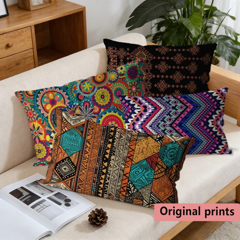 Bohemian Geometric Floral Pillow Covers Suitable For Sofa Bedroom Car Pillow Cover Cushion Rectangular Back Cushion