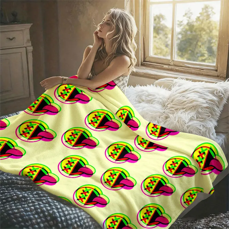 Neon Grin Smiley Flannel Blanket Warm Soft Halloween Christmas Decorative Couch Warm Cozy All-Season Gift