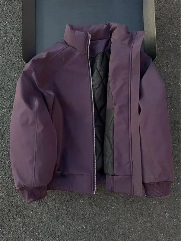 

Мужская зимняя теплая куртка-бомбер из хлопка Thiened, фиолетовая, в американском стиле, с воротником-стойкой, на молнии, удлиненная