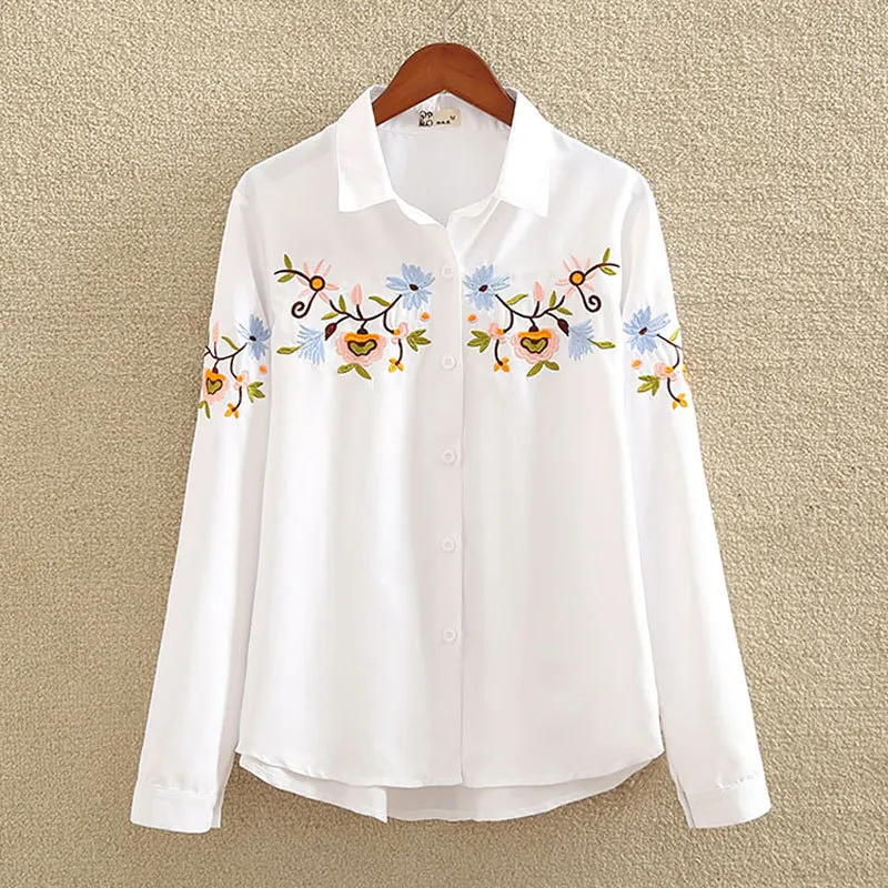 Office Lady White Long Sleeve Embroidery Shirt Blouse Women 2023 New Spring Fashion Button Slim Shirts Top Femme S-5XL