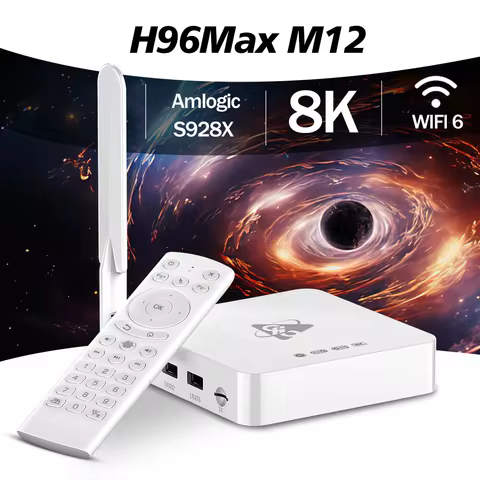 H96 MAX M12 AI TV Box Android DDR4 32GB 64GB 128GB ROM Amlogic S928X Support 8K USB3.0 Dual WIFI 1000M LAN BT5.4 Smart Media