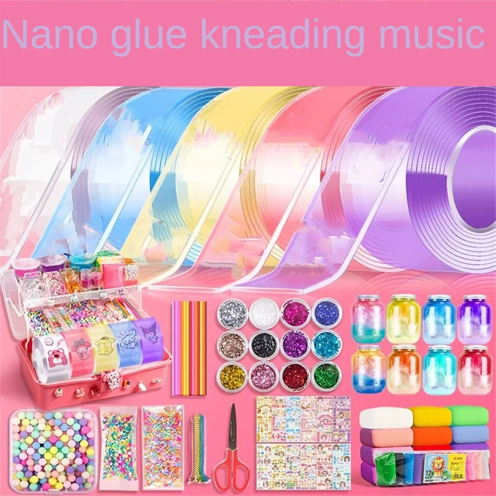 Colorful Blow Bubbles Double Sided Tape Set With Tool DIY Crafts Multipurpose Creative Sticky Tape Nano Tape Kids Toy