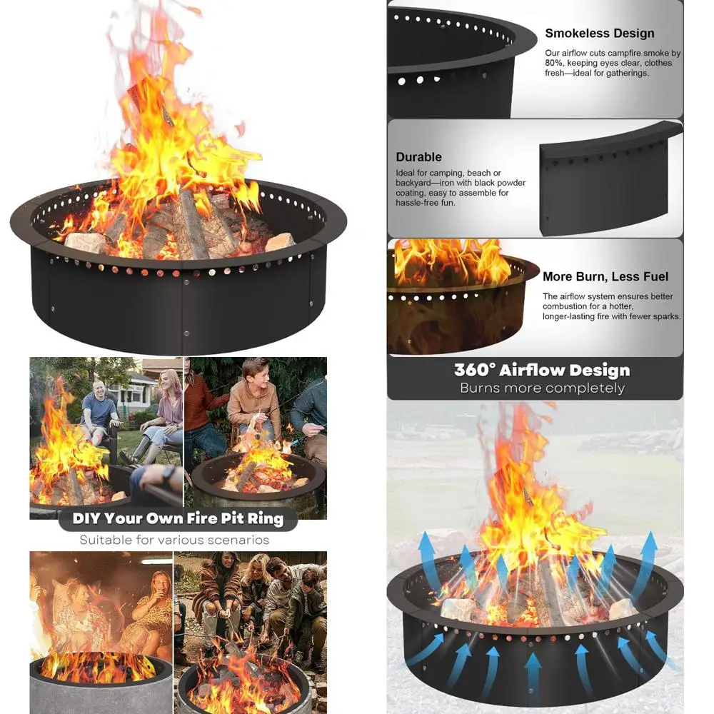 

31-дюймовое бездымное кольцо для костра, сверхпрочная стальная подкладка для обода костра «сделай сам», для круглого костра, сжигание древесины, черный