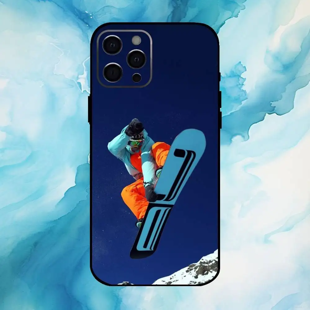 Skiën Sneeuw Snowboard Ski Telefoonhoesje Voor iPhone17,16,15,14,13,12,11 Plus, Pro Max Zachte Zwarte Cover