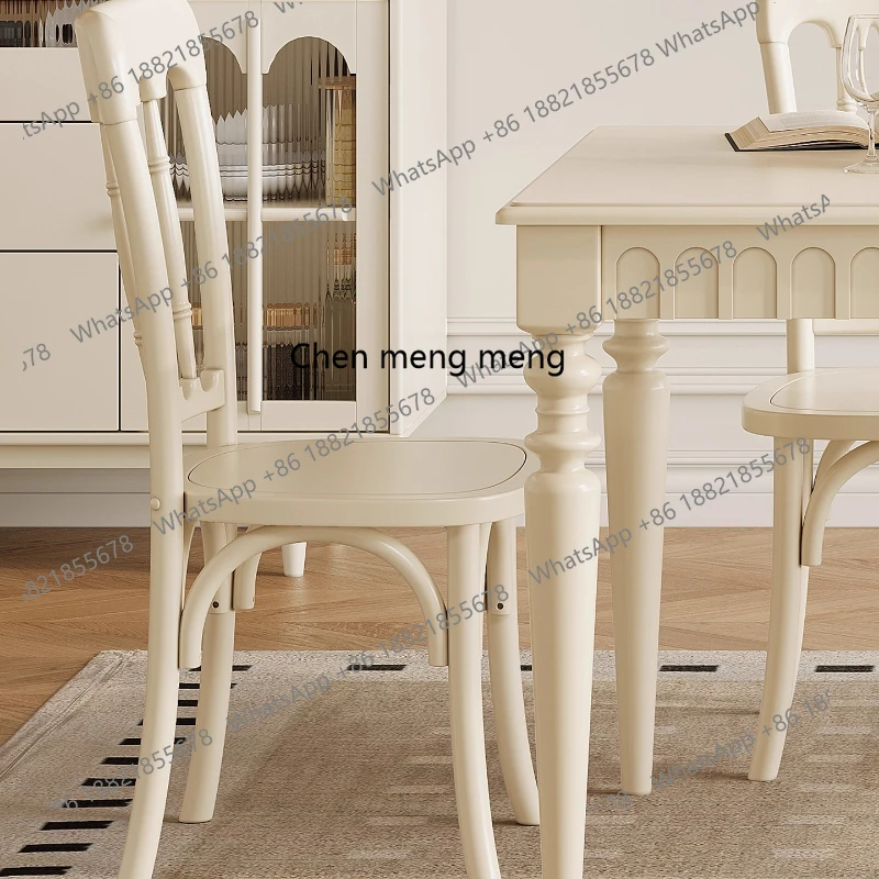 

Обеденный стул во французском кремовом стиле для дома, гостиной, вишневого дерева, ресторана для отдыха, белый стул из цельного дерева в американском стиле