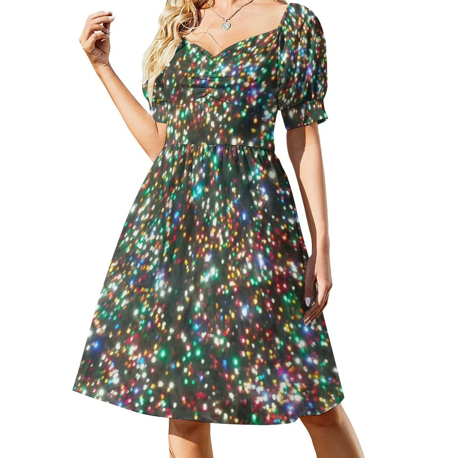 

Xmas Tree Lights Short Sleeved Dress Women's summer long dress Dress for girls