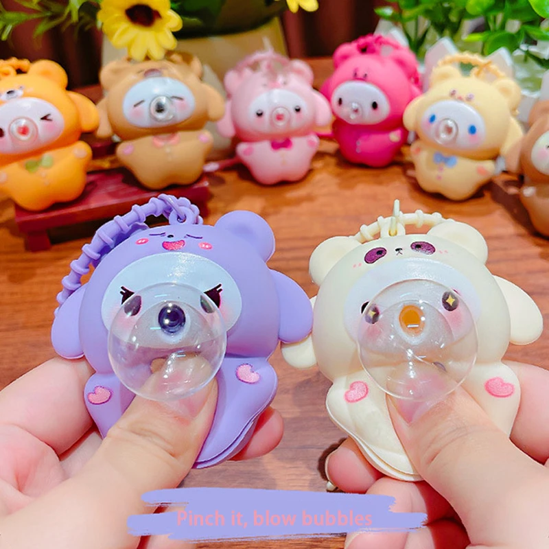 Cartoon stress-relieving character Capibara blowing bubbles keychain doll pendant bag keychain decoration small gift