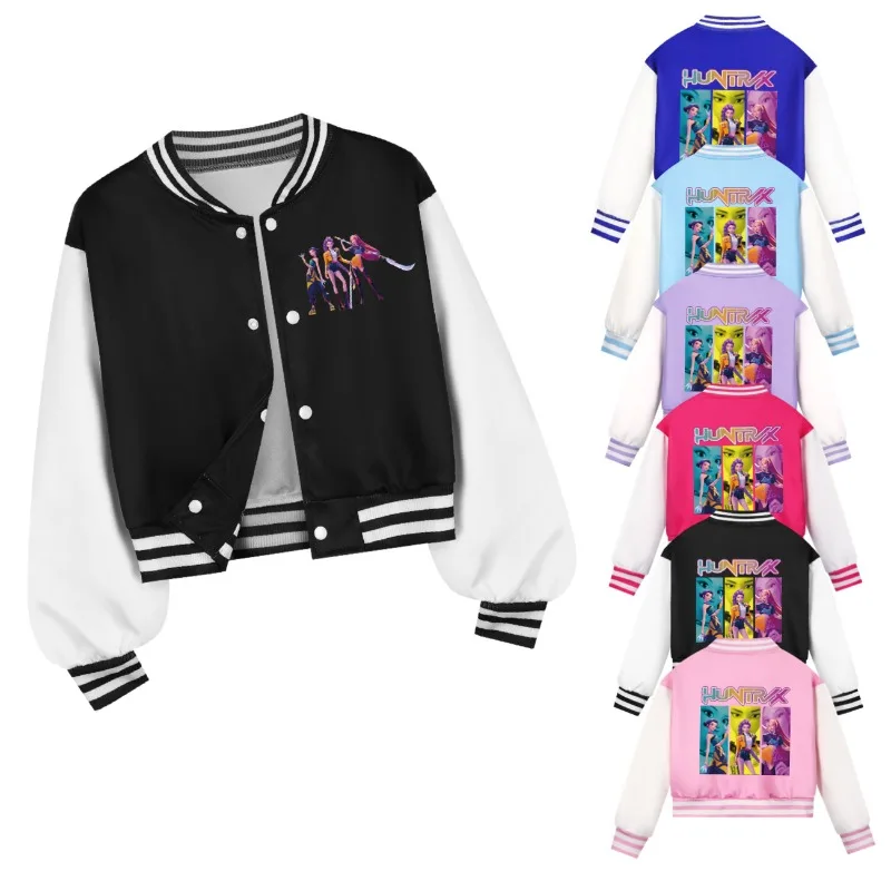 

Бейсбольная форма с принтом KPop Demon Hunterss, весна-лето, спортивная одежда с длинными рукавами и героями мультфильмов, куртки в стиле аниме для мальчиков и девочек