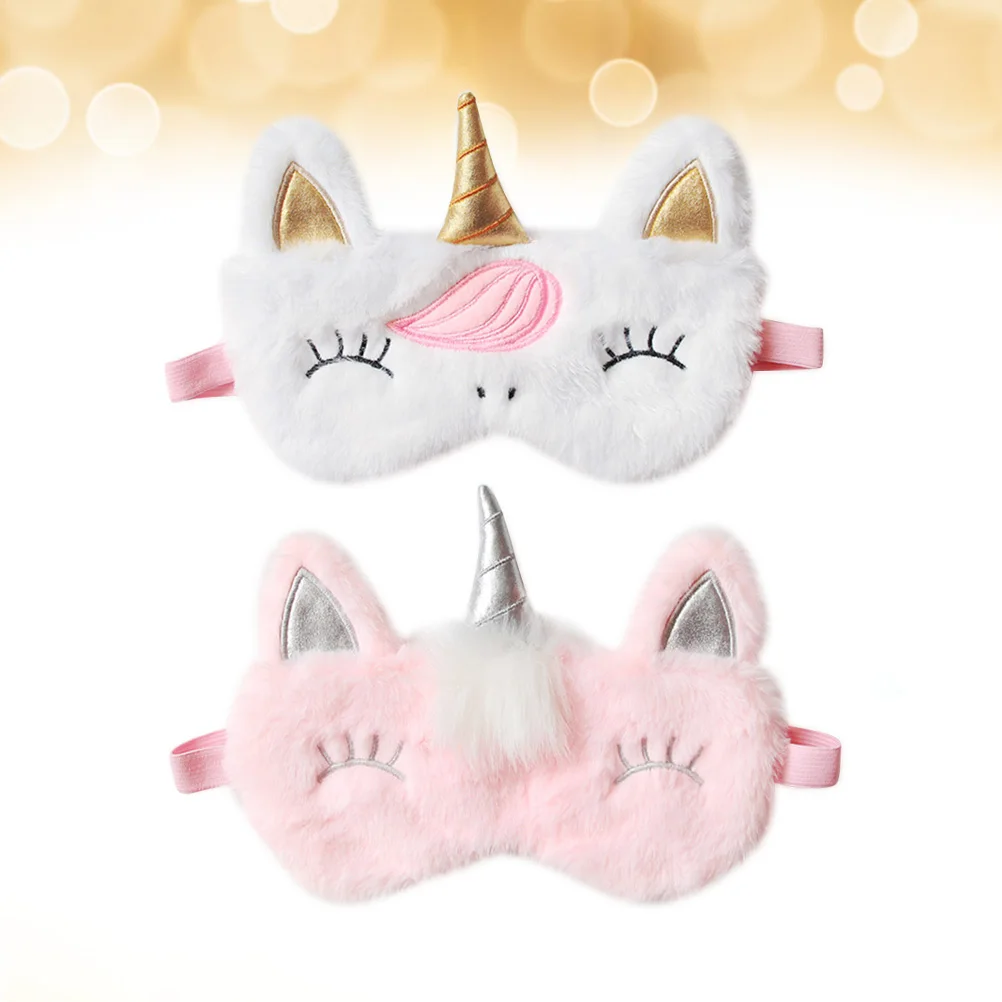 

2 шт. маска для глаз с единорогом, легкий дышащий мягкий эластичный ремешок, ночная повязка на глаза для сна, путешествий, работы, сна, белый, розовый