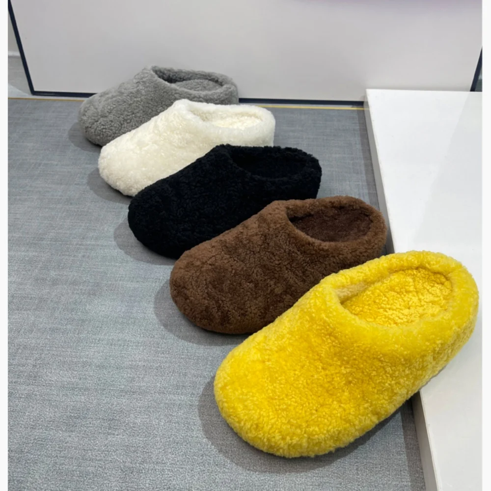 Real fur lamb wool Muller slippers women wear  Winter lazy thick bottom Warm Comfortable Winter Shoes Ladies New Clogs Slippers