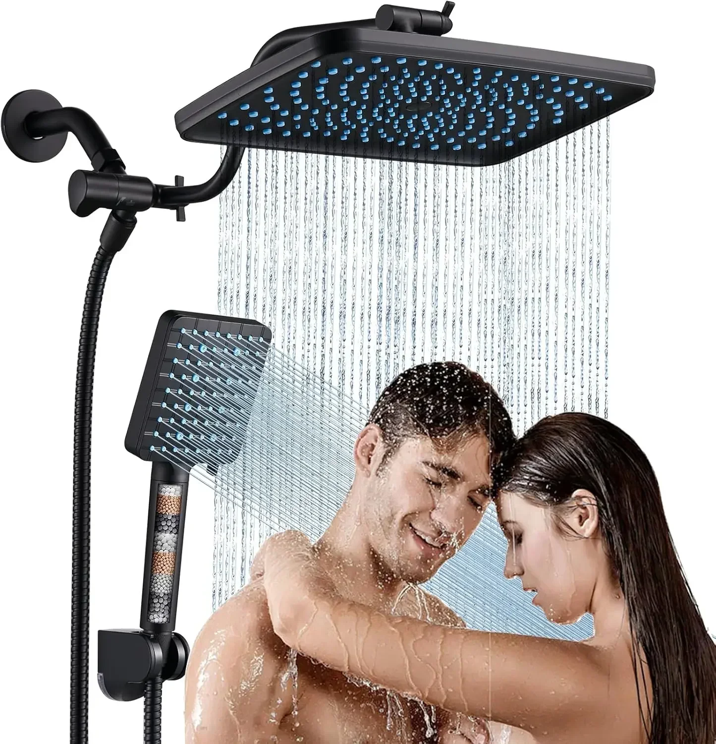 12 Inch Rain Shower Head Combo, High Pressure Handheld Head with Upgrade Extension Arm Height Adjustable - 9 Spray Filtered