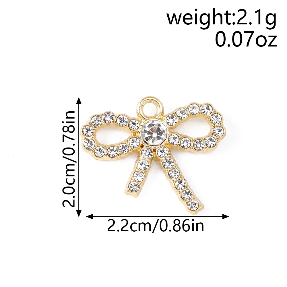 Tusember 5 Stück Niedliche Kristall-Metall-Schleifenanhänger für Halsketten, Ohrringe, Armbänder, DIY-Schmuckherstellungszubehör – Detail 1