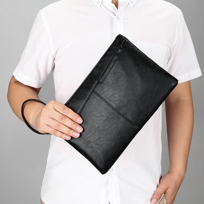 New 2025 Men's Top Layer Cowhide Leather Envelope Handbag Underarm Casual Wrist Bag Fashionable Leather Clutch for Men 정품급