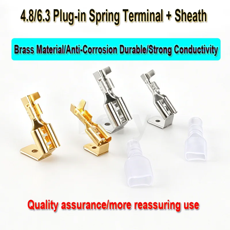50Pcs Locking Insertion Spring Cold Pressed Terminals 4.8/6.3mm Thickened Brass DJ6212-4.8B DJ6212-6.3B Electrical Wiring Sheath