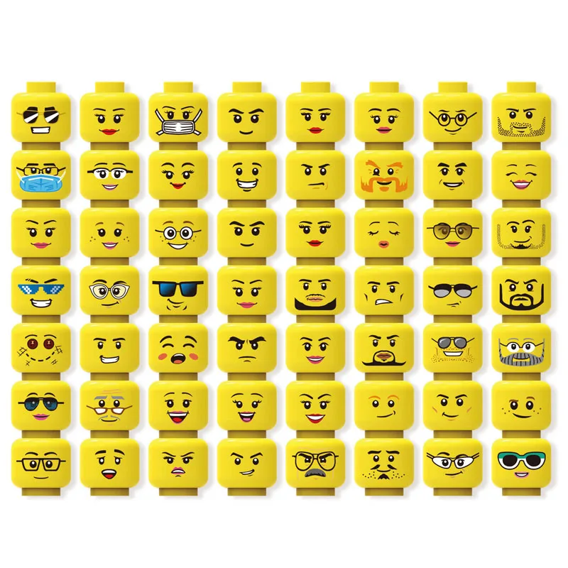 

56PCS Expression Head Figure Accessories Body Part Small Bricks Parts Mini Dolls Face Head Building Block Toys for Kids