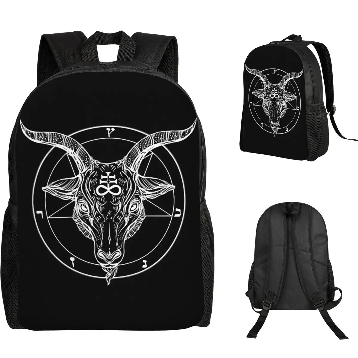 

Baphomet Goat Head With Pentagram Or Satanist Symbol Student Backpack School Bag Hiking Travel Daypack Bookbag Shoulder Bags