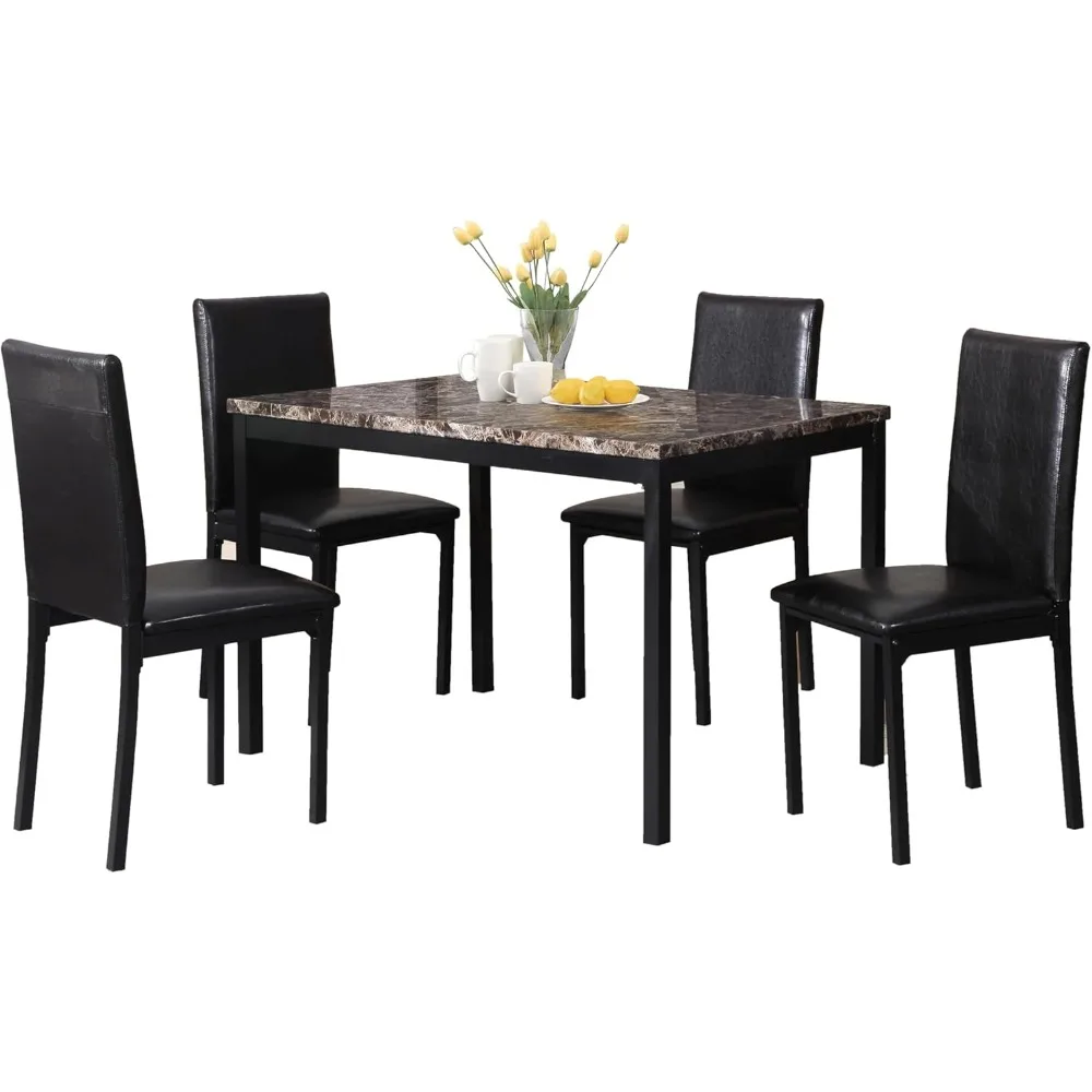 

5 Piece Citico Metal Dinette Set with Laminated Faux Marble Top - Black