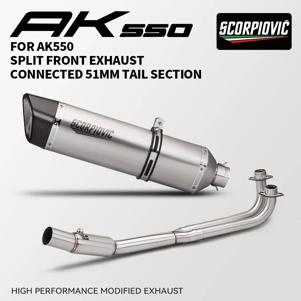 Motorcycle Exhaust System Compatible with Kymco AK550 Split Front Section Connecting 51mm Tail Segment Silencer