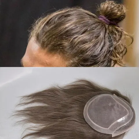 Мужской парик Eseewigs из европейских волос, моно-тупе, 12 дюймов