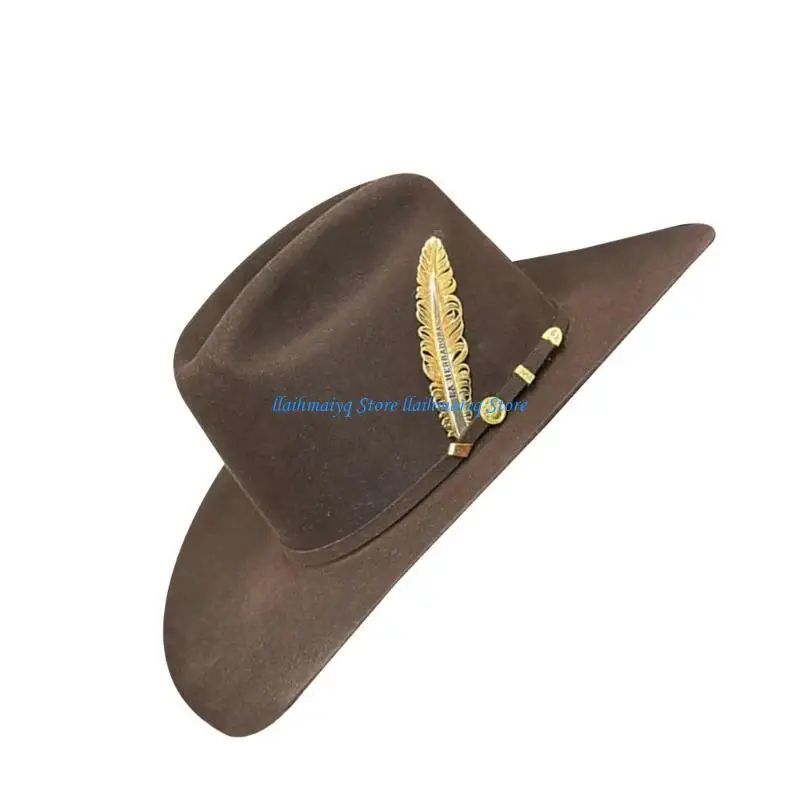 

573B Woven Belt Hat for Formal Event All Matching Panama Hat Stage Performers Fedoras Adult Winter Warm Wool Hat for Party