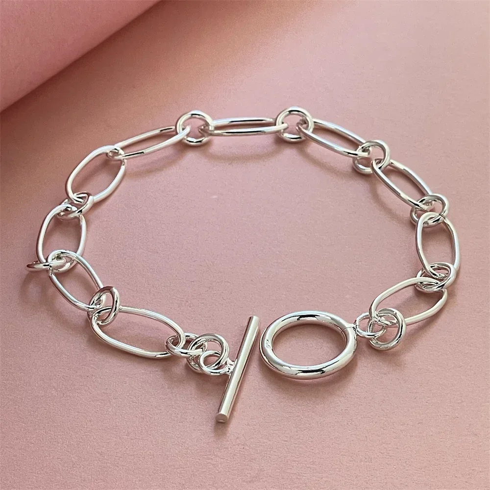 925 Sterling Silber Armband Büroklammer-Stil Modisches Damen Hochzeitsgeschenk Schmuck