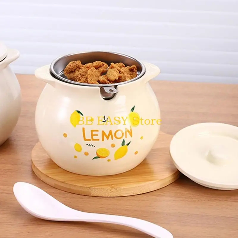 

E28F High Capacity 1400Ml Ceramic Oil Dispenser With Filter And Comfortable Handle Bacons Greases Container