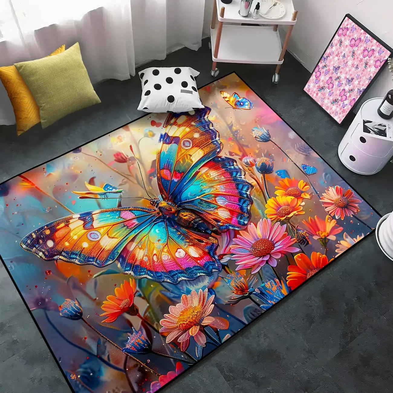 

Butterfly Rugs for Girls Bedroom - Colorful Floral Rugs for Living Room Decor Butterfly Carpet, Flower Carpet for Dinning Room