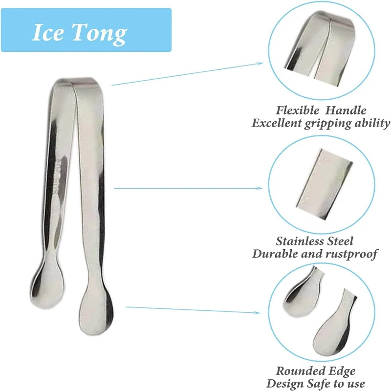 1pc/3pcs/6pcs Rustproof Ice Tong 304 Stainless Steel Bar Tool Clip for Sugar Cubes Food  Smooth Edges Ice Clamp