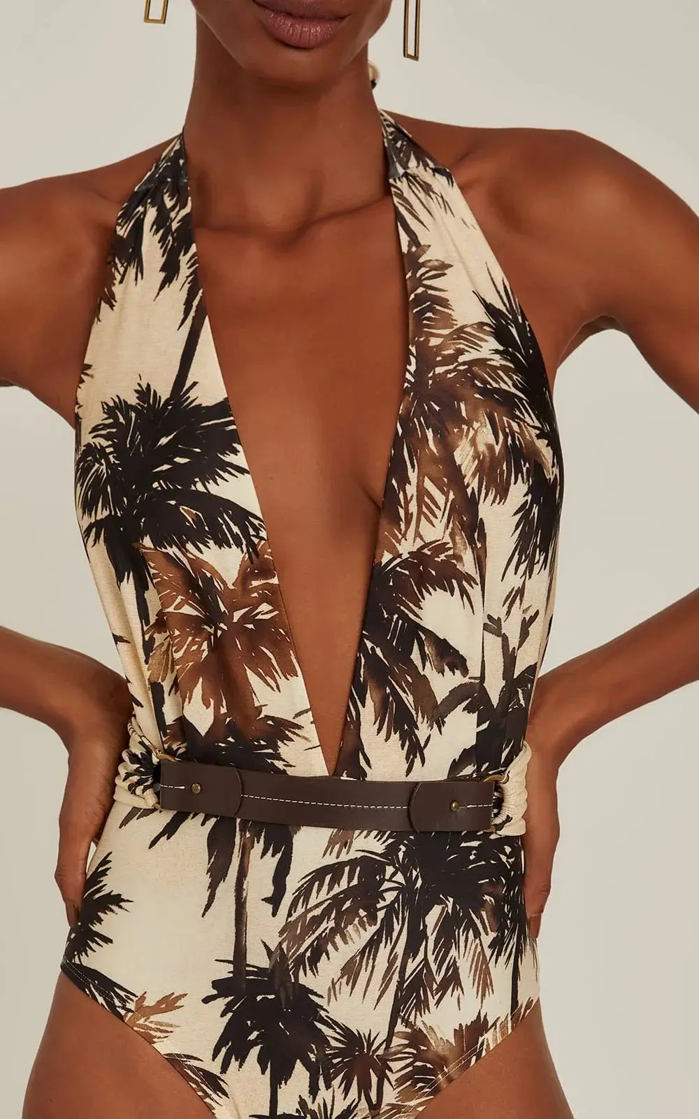 Floral One-piece Women's Swimwear Deep V Halter Neck Retro Print Beach Vacation Style Long Dress for Women