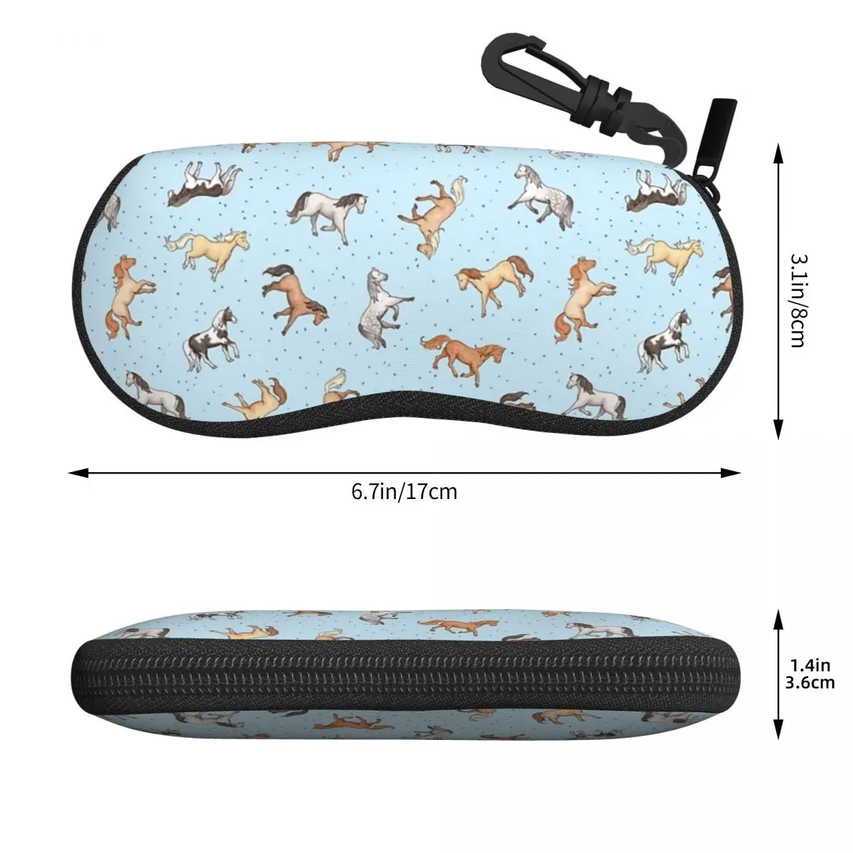 Scattered Horses Spotty On Light Blue Pattern Shell Glasses Case Protective Sunglasses Box Women Men Soft Eyeglass Bag Pouch