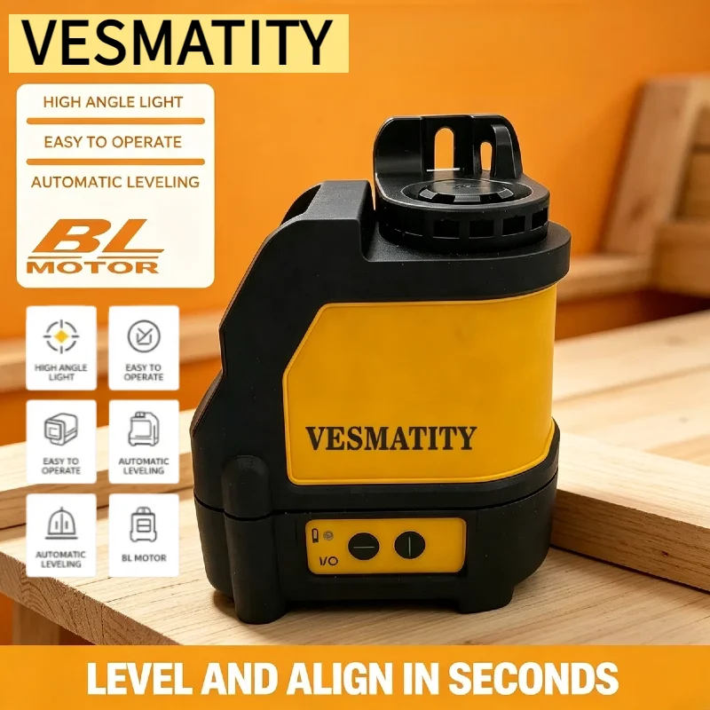 Construction Building Layout Vesmatity DW088CG Green Cross Line Laser Level Self Leveling High Precision Alignment for Portable
