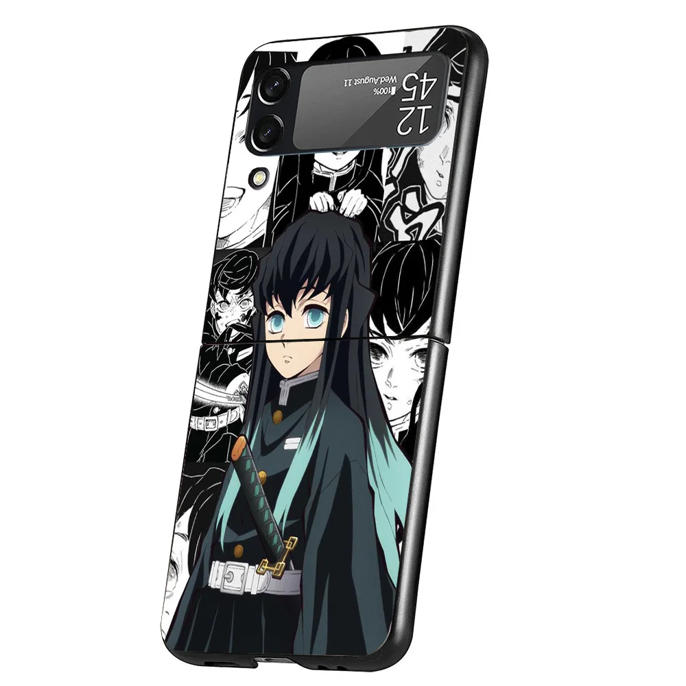 Funda de teléfono Demon Slayer Tokitou Muichirou para Samsung Galaxy Z Flip 6 5 4 3 5G ZFlip6 ZFlip5 ZFlip4 ZFlip3, color negro