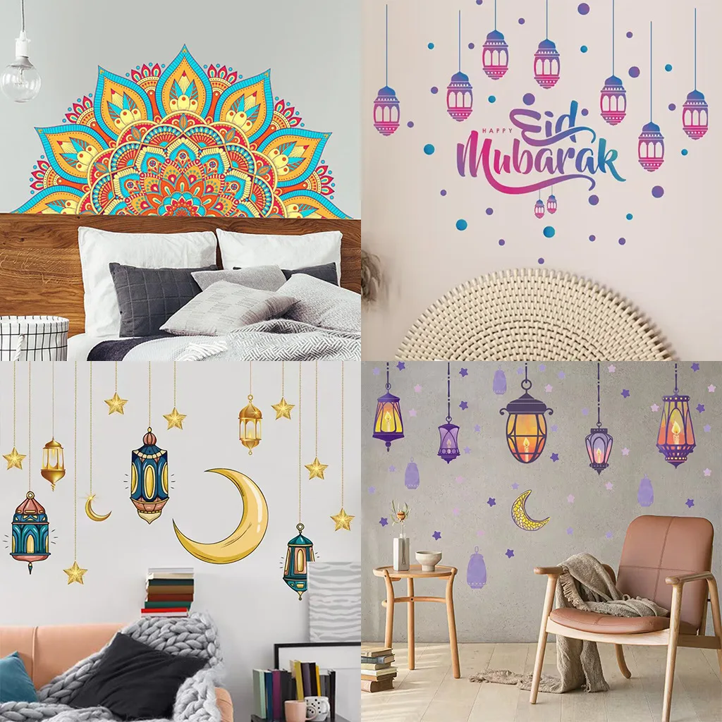 

Creative Star Moon PVC Stickers, Muslim Hanging Colorful Lantern, Wall Decoration, CH Series, Bedroom Wall Stickers