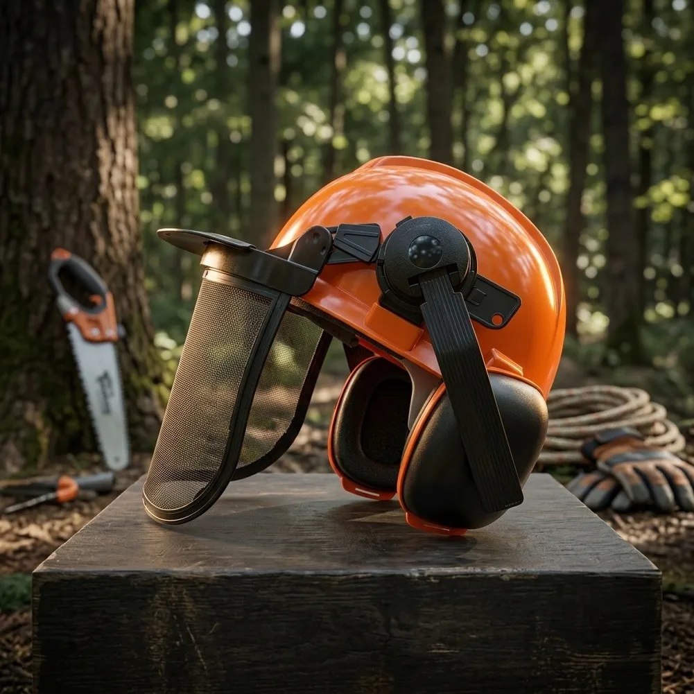 Forestry Safety System Helmet with Earmuffs Flip-Up Visor and Adjustable Suspension for Consistent Fit Retention