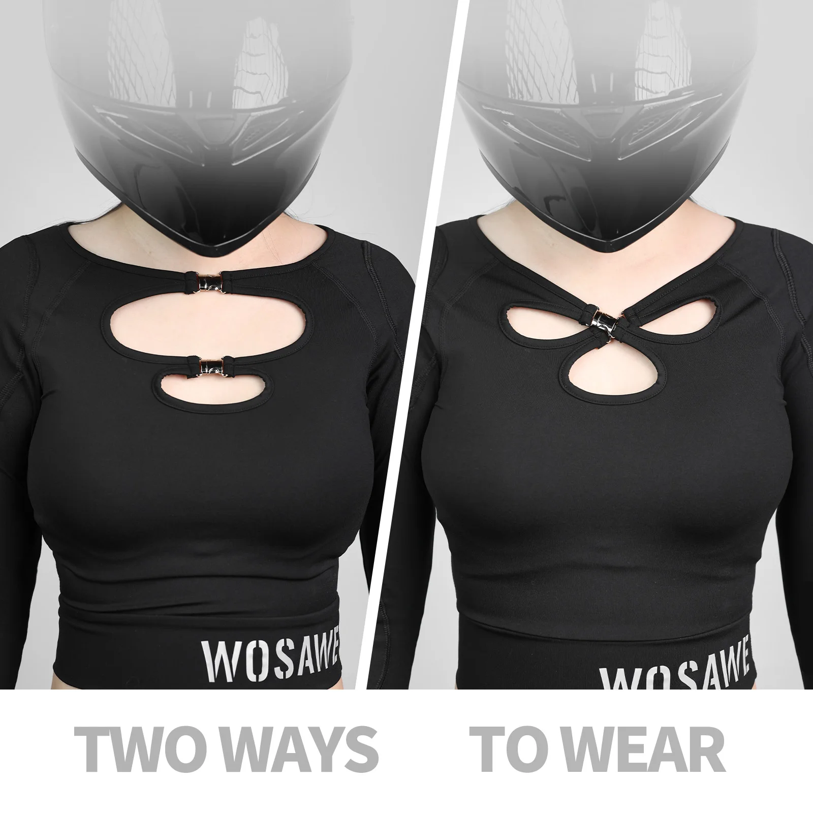 WOSAWE Women's Motorcycle Jacket High Stretch Breathable Long Sleeve Buckle Design Pad Pocket Performance Riding Crop Tops