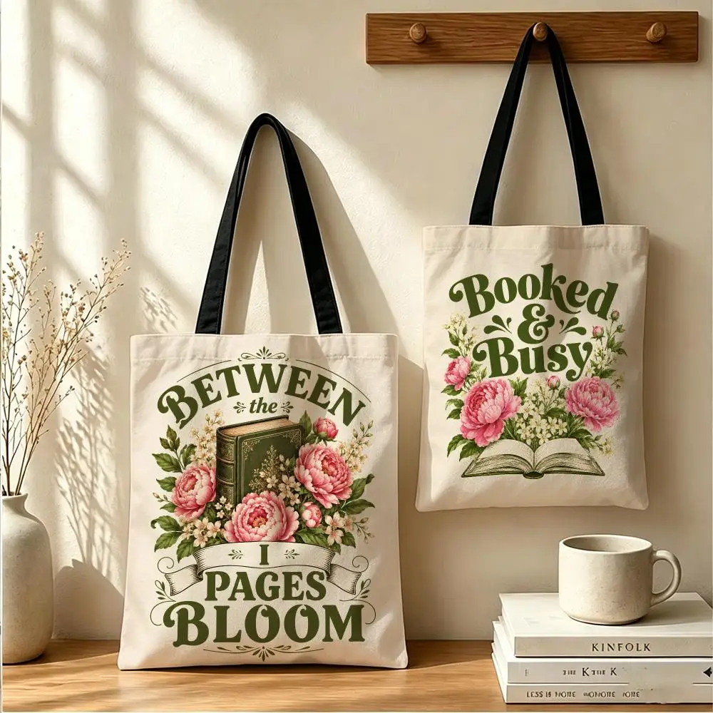 I Can't I'm Busy Reading Storage Bags Large Capacity Canvas Tote Bag Double-Sided Print Shoulder Handbag for Daily Shopping