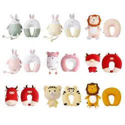 Almohada Cervical de dibujos animados cambiable multifuncional, cojín esponjoso en forma de U, almohada de viaje, pingüino, ballena, protección para el cuello