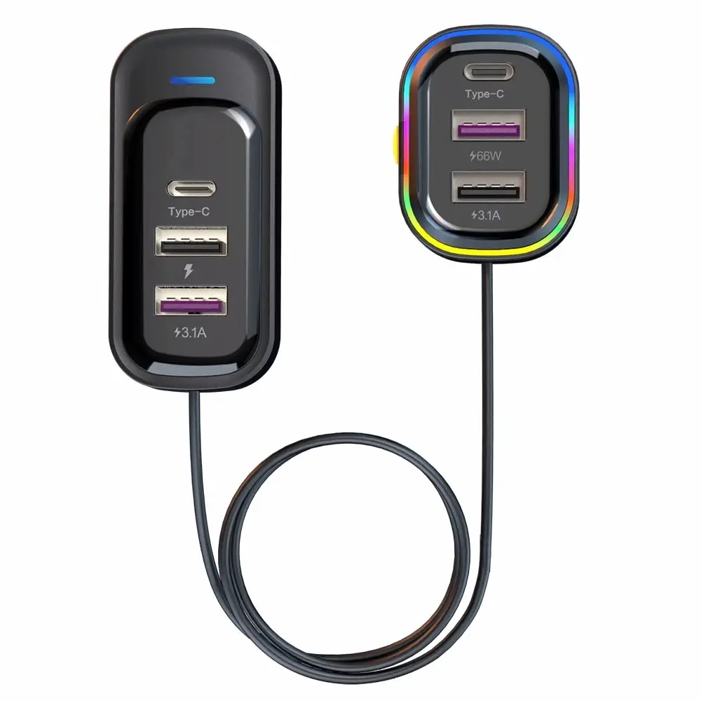 Caricabatteria da auto estensione posteriore di tipo C PD QC3.0 ricarica del telefono cellulare interfaccia USB multifunzionale 66W ricarica Super